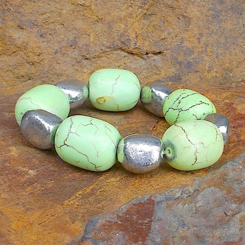 Green Turquoise and Silver Nugget Bracelet